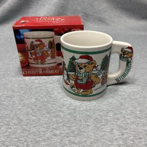 Vintage Alco Fancy Handle Teddy Bear Christmas Stocking Mug Coffee Cup‎ In Box